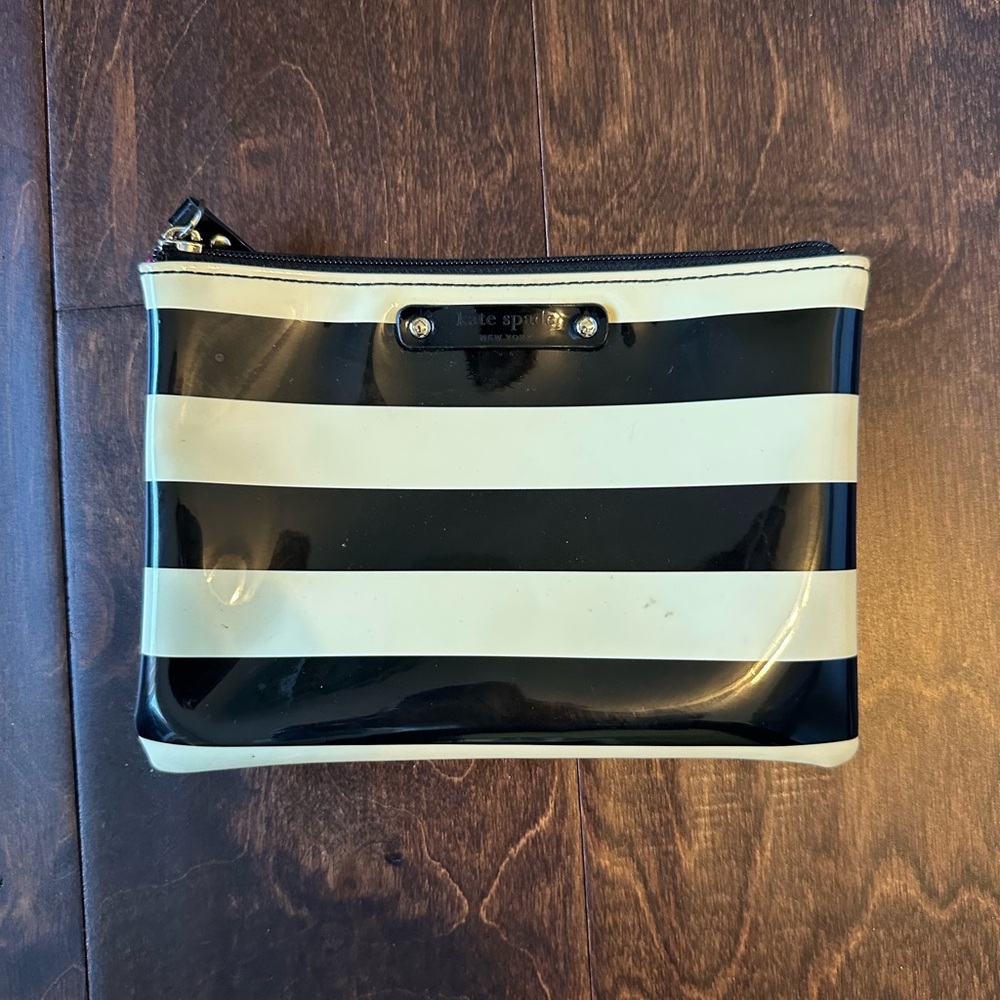 Kate Spade Black and Cream Striped Clutch